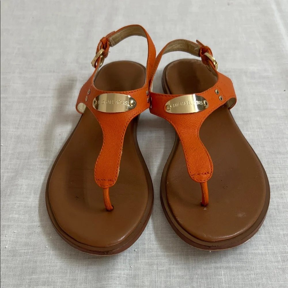 🌞 Michael Kors T-Strap Sandals in Tangerine with Gold Plate women 6.5